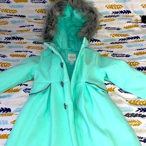 Cat & Jack Mint Green Pea Coat with Faux Fur Hood